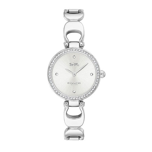 Ladies Park Silver-Tone Stainless Steel Crystal Bangle Watch, Silver Dial