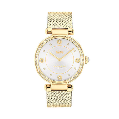 Ladies Cary Crystal Gold-Tone Stainless Steel Mesh Watch, White Dial