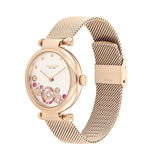 Ladies Cary Rose Gold-Tone Stainless Steel Mesh Watch, Pink Crystal Accent Dial