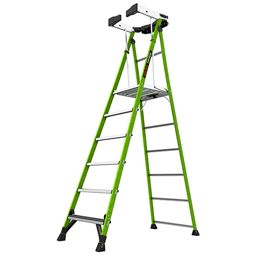 FORTRESS 6ft Fiberglass Platform Ladder w/ Wraparound & Ground Cue