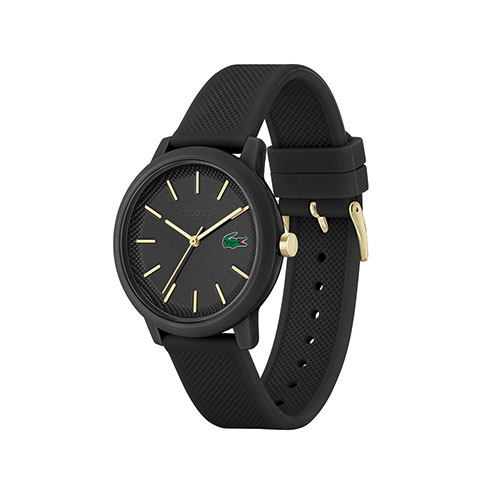 Mens 12.12 Gold & Black Silicone Watch, Black Dial