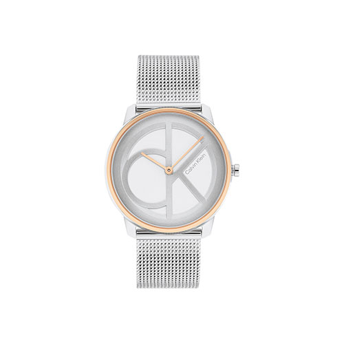 Unisex CK Silver & Rose Gold Stainless Steel Logo Mesh Watch, Silver Dial