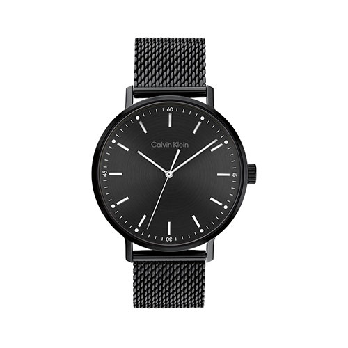 Mens Quartz Black Ion-Plated Stainless Steel Mesh Watch, Black Dial