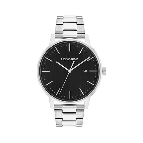 Mens Silver-Tone Stainless Steel Watch, Black Dial