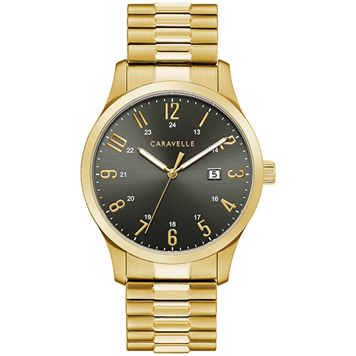Mens Gold-Tone Expansion Watch, Gray Dial
