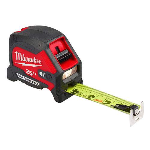 25ft Compact Wide Blade Magnetic Tape Measure w/ Rechargeable 100L Light