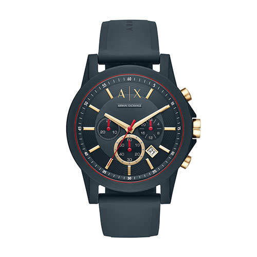 Mens Outerbanks Multi-Dial Black Silicone Watch, Gold & Black Dial
