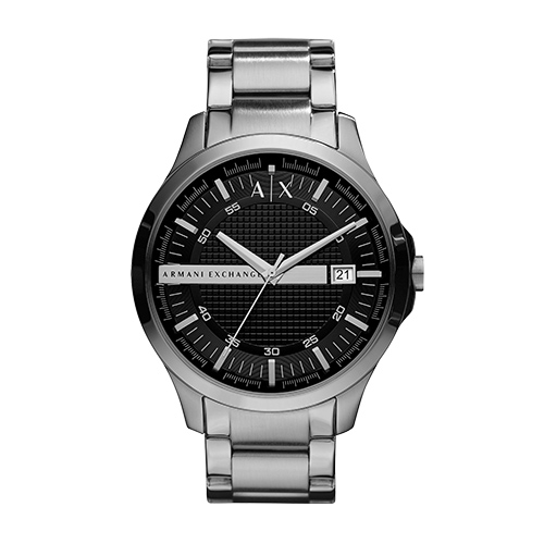 Mens Hampton Silver-Tone Stainless Steel Watch, Black Dial