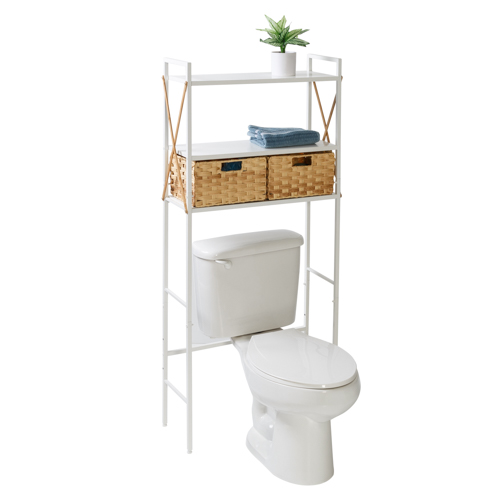 Over-the-Toilet Space Saver Shelf System w/ 2 Baskets, White
