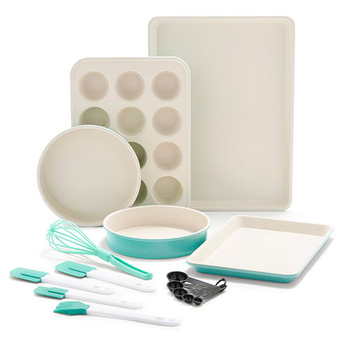 12pc Healthy Ceramic Nonstick Bakeware Set, Turquoise