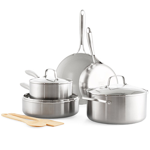 10pc 3-Ply Stainless Steel Pro Nonstick Cookware Set