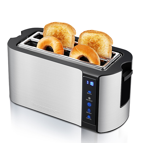 4 Slice Digital Long Slot Toaster w/ Touchscreen, Black/Stainless
