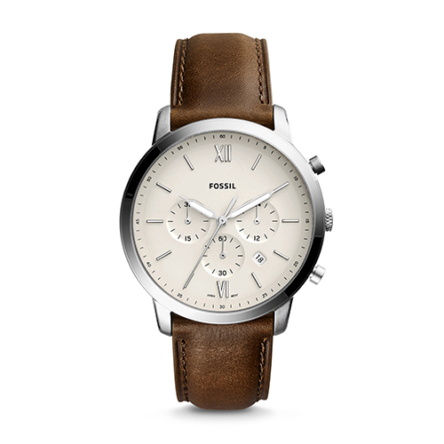 Mens Neutra Chronograph Brown Leather Watch, White Dial