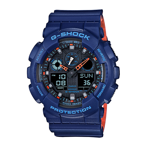 Mens G-Shock Ana-Digi Blue & Orange Watch, Black Dial
