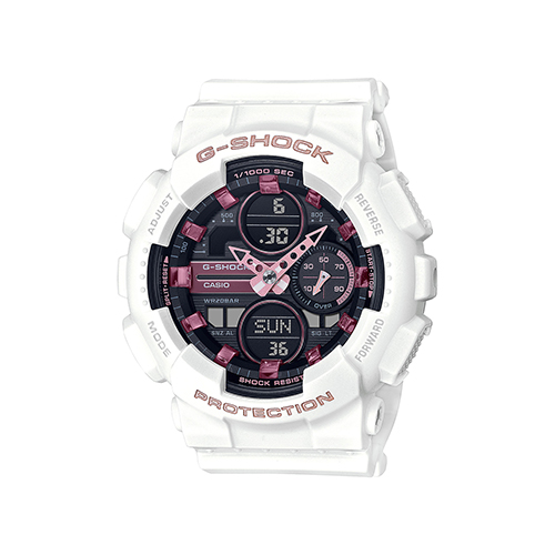 Ladies Compact G-Shock White Analog/Digital Resin Watch, Black Dial