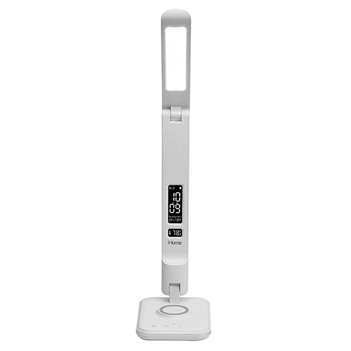 PowerLight Pro+ Foldable LED Lamp/Alarm Clock w/ USB & Wireless Charging, White