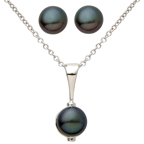 Black Pearl Necklace & Earring Set