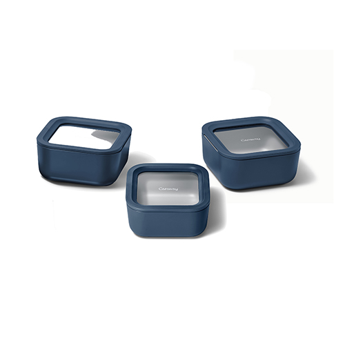 3pc Glass Food Container Set, Navy