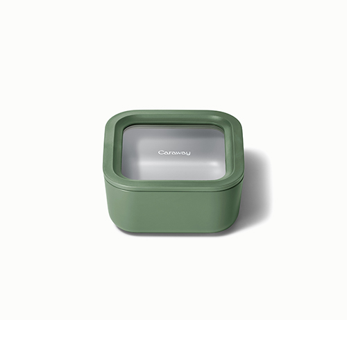 4.4 Cup Glass Food Container Square Shape w/ Lid, Sage