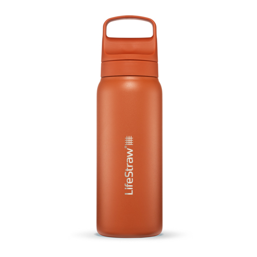 LifeStraw Go 24oz Stainless Steel Filtered Water Bottle, Kyoto Orange