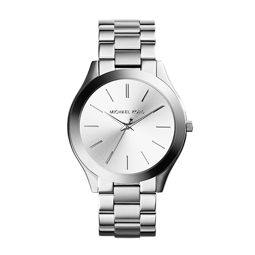 Ladies Slim Runway Silver-Tone Stainless Steel Watch, Silver Dial