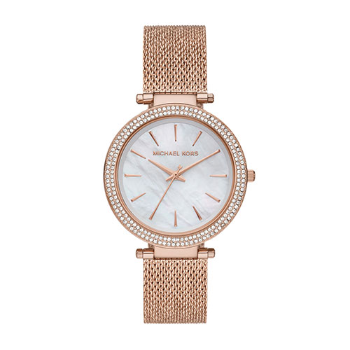 Ladies Darci Rose Gold Mesh Stainless Steel Watch, Mother-of-Pearl Dial