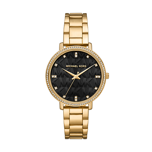 Ladies Pyper Gold-Tone Stainless Steel Crystal Watch, Black Dial