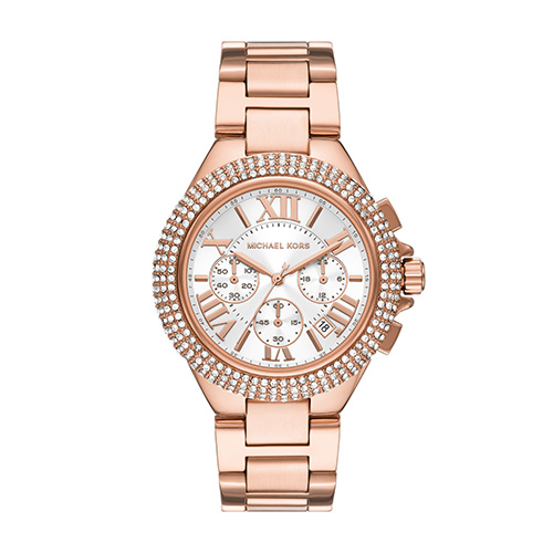 Ladies Large Camille Rose Gold-Tone Stainless Steel Crystal Watch, White Dial