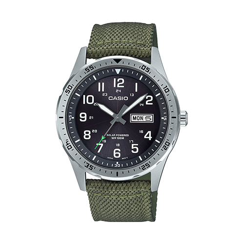 Mens Classic Diver Inspired Analog Green Solar Nylon Watch, Black Dial