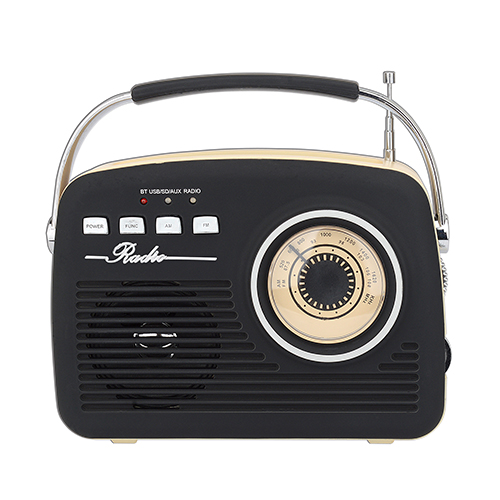 Vintage Portable Bluetooth Speaker w/ AM/FM Radio, Black