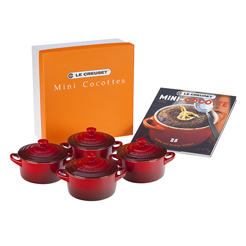 8oz Mini Cocottes Set with Cookbook - 4pk, Cerise