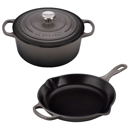 3pc Signature Cast Iron Cookware Set, Oyster