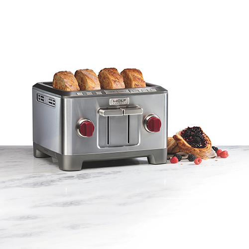 Stainless Steel 4 Slice Toaster, Red Knobs